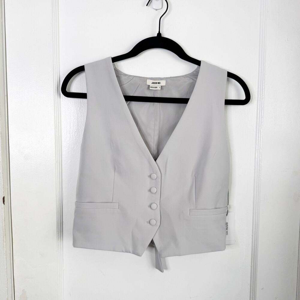 Jason Wu Light Gray Structured Button Front Vest Menswear NEW V-Neck Career S